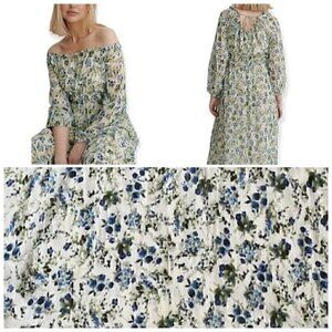 Taylor Swift Doen Style Cottage Core Green/Blue Floral Sheer Dress Women’s 4